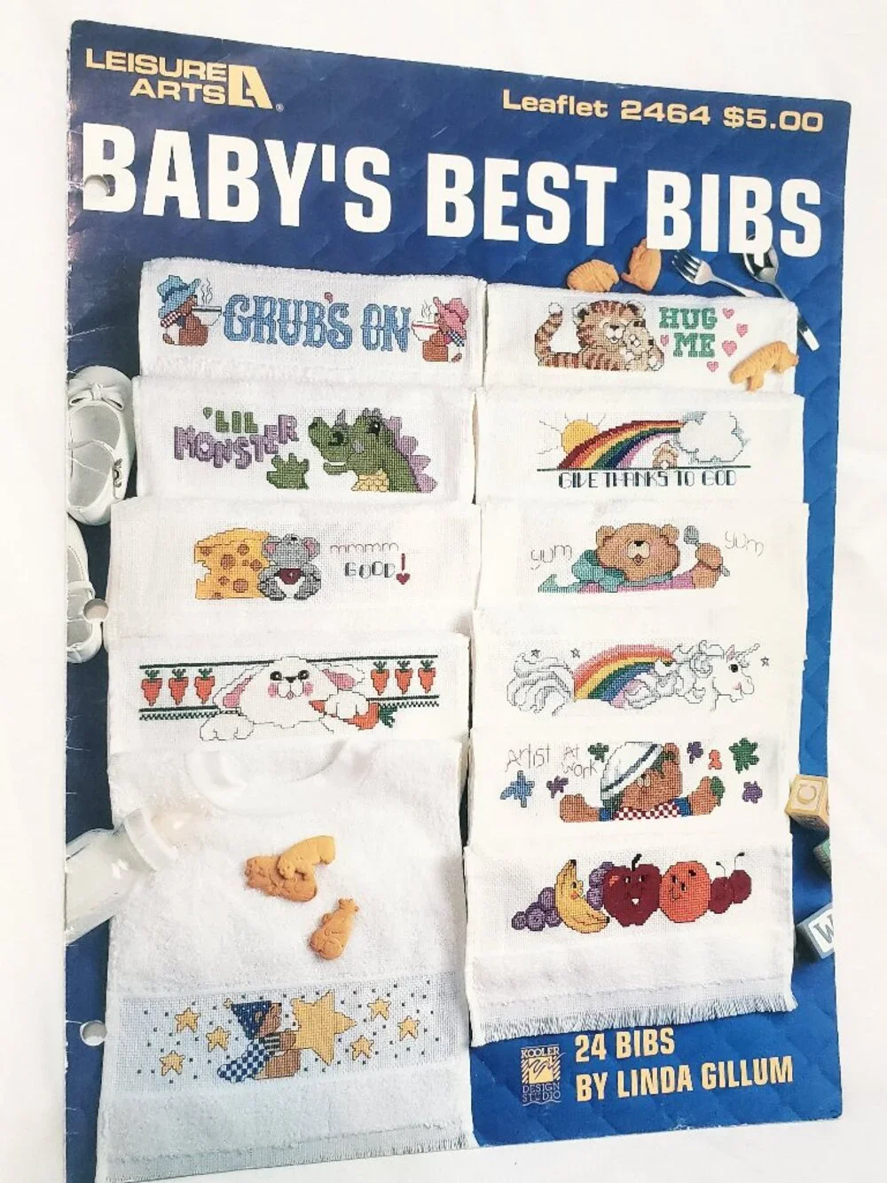 Baby's Best Bibs Cross Stitch Leaflet 2464 Leisure Arts 1993 Rainbow Unicorn